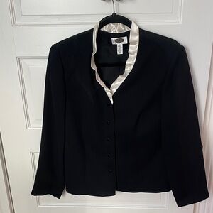 Vintage Talbots Black Blazer with Cream Satin Collar. Petite.
